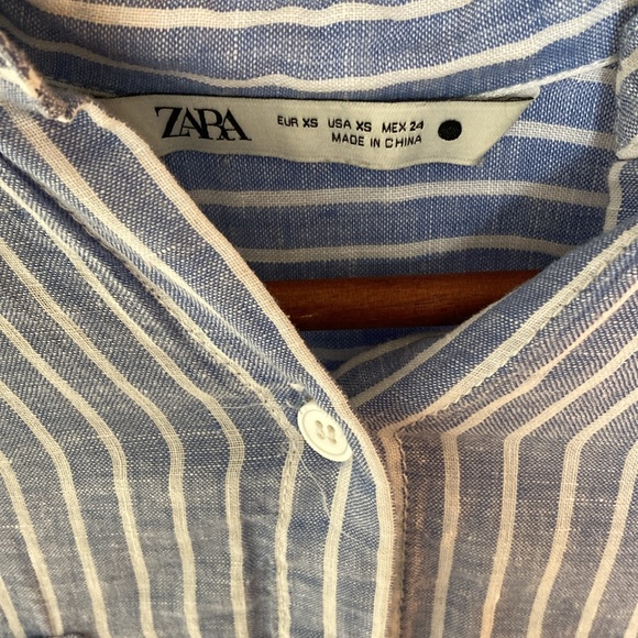 Zara Oversized Striped Linen Shirt Dress, Blue/White, XS, 100% Linen - Picture 3 of 5